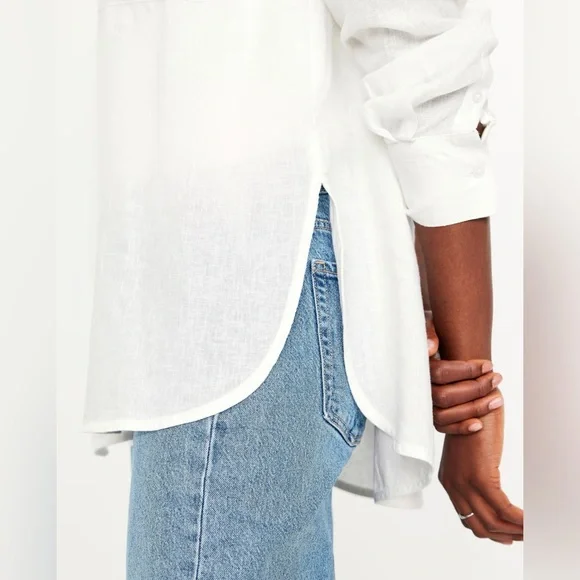 Linen-Blend Loose Button-Down Shirt XXL - Picture 8 of 14